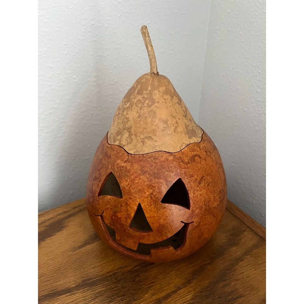 Carved Gourd Jack O Lantern - Handmade
